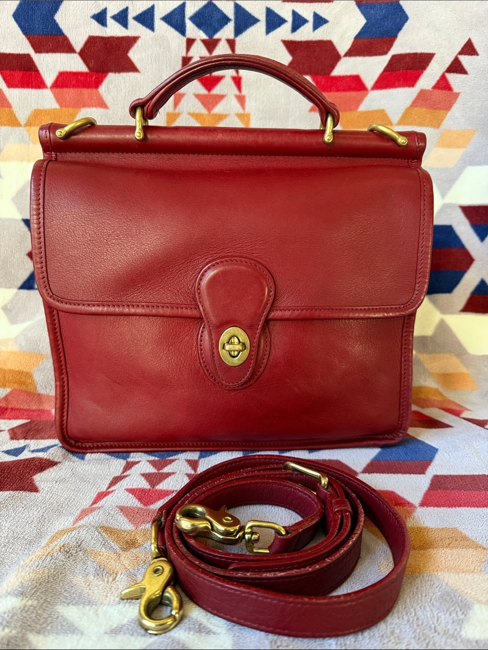 Red Leather Vintage Coach Willis Bag